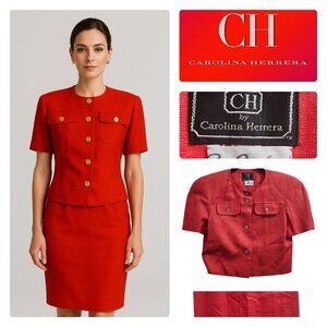 VINTAGE 80s CAROLINA HERRERA Designer suit Linen Size 6
